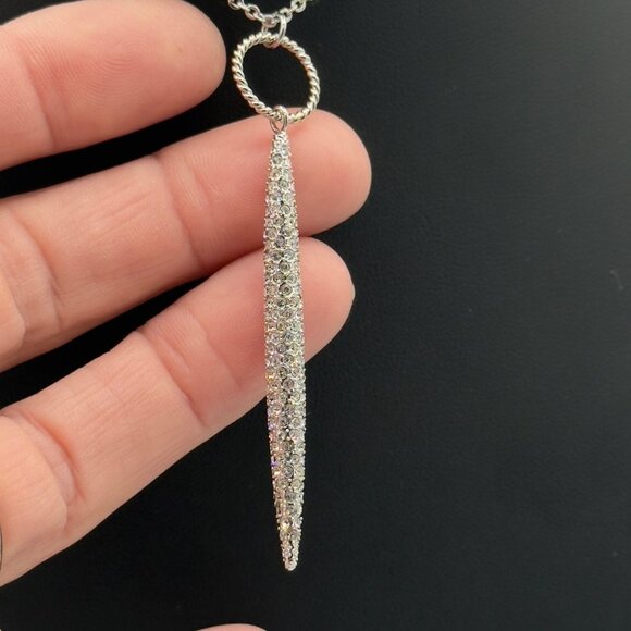 TCS Touchstone Crystal Bar Pendant Necklace Clear Silver Tone Elongated 34" - Picture 7 of 12